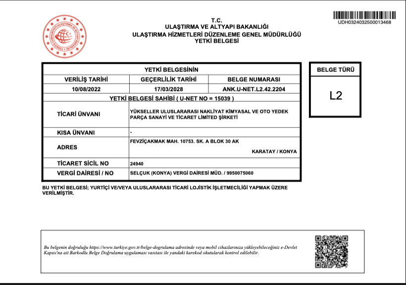 L2 Authorisation Certificate